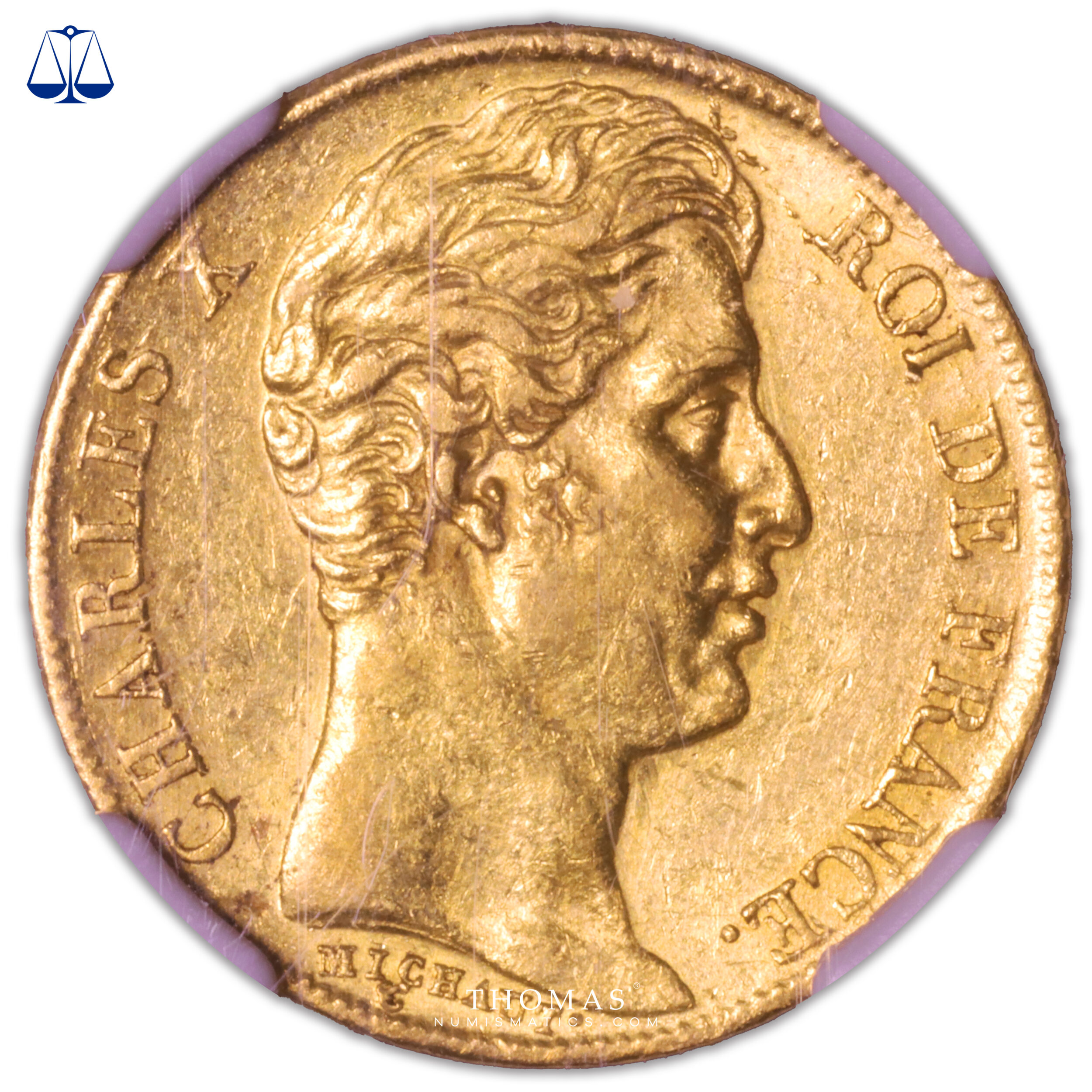 Monnaie – France – Charles X – 20 francs or 1825 W Lille – NGC AU 58 – 62 207 exemplaires