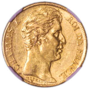 Charles X - 20 francs or 1825 W NGC AU 58 avers
