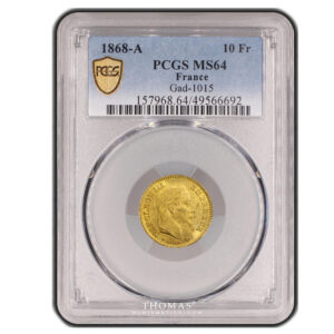 10 francs or 1868 A Paris - PCGS MS 64 avers slab