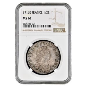France - Louis XV - 1/2 - Écu au vertugadin 1716 E Tours - NGC MS 61 slab