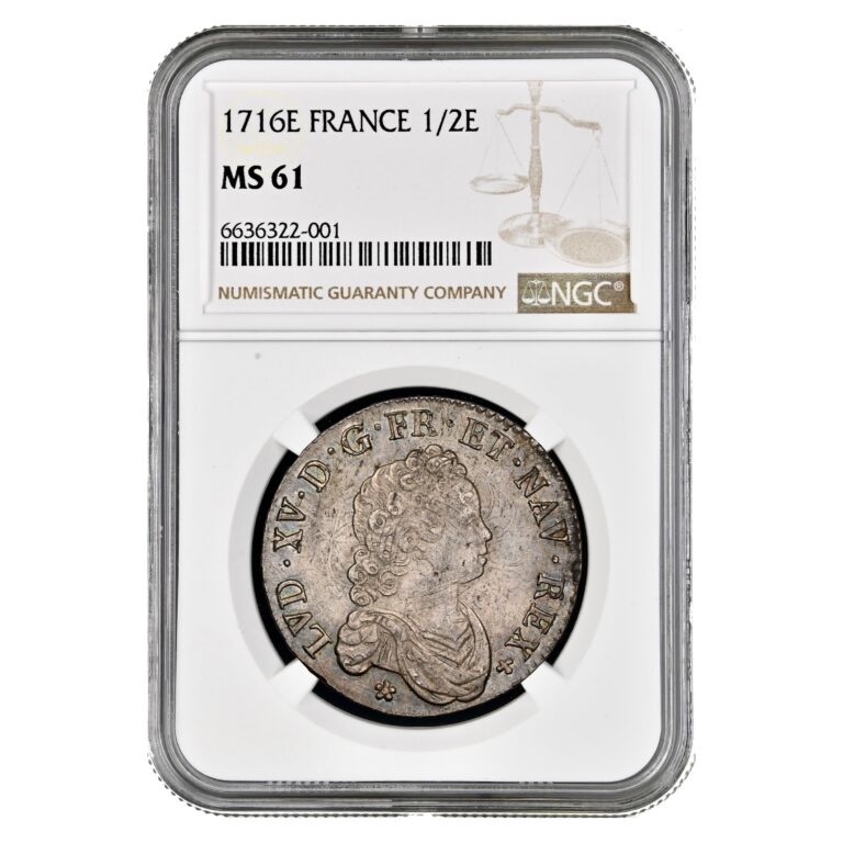 France - Louis XV - 1/2 - Écu au vertugadin 1716 E Tours - NGC MS 61 slab