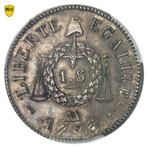 Monnaie - France - Convention - Sol à la balance Françoise - Argent - 1793 Refrappe AN II - AA Metz - PCGS MS 62
